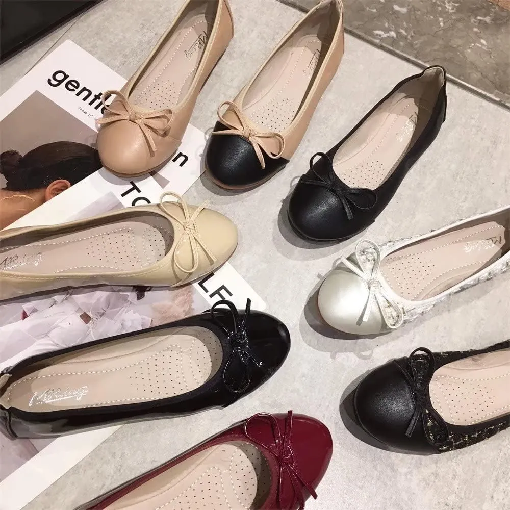 Stunner Women's Casual Flats Comfortable Round Toe Slip On Ballet Flats with Bow Decoration