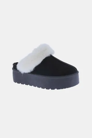 Trinity Thick Bottom Fur Trim Snow Slippers Black