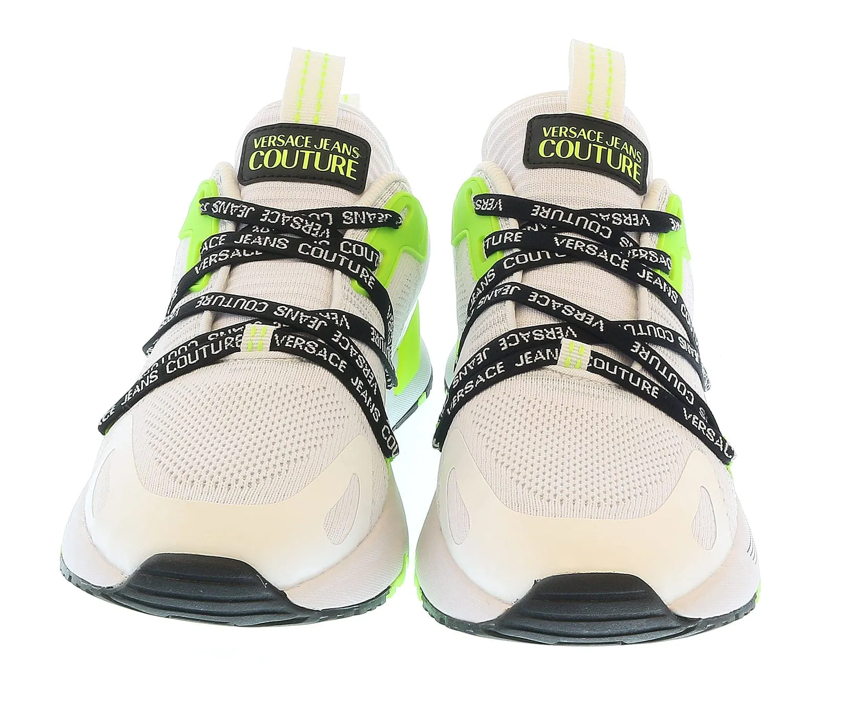 Versace Jeans Couture White Neon Green  Lace Up Fashion Athletic Sneakers-