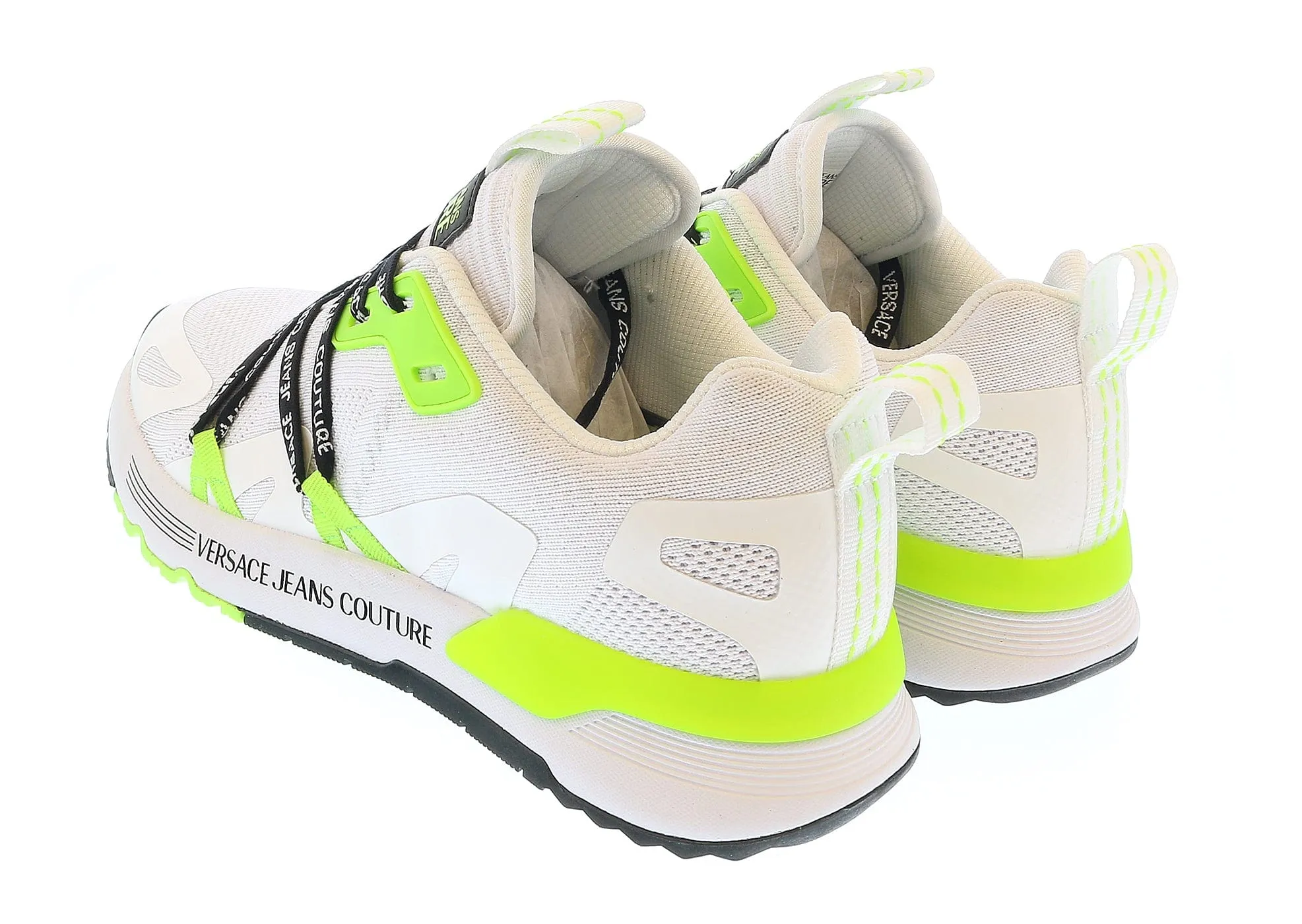 Versace Jeans Couture White Neon Green  Lace Up Fashion Athletic Sneakers-