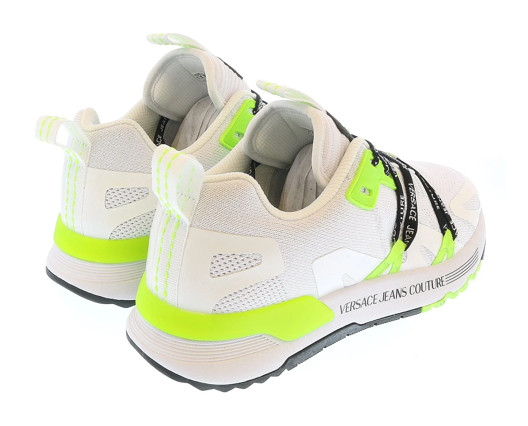 Versace Jeans Couture White Neon Green  Lace Up Fashion Athletic Sneakers-